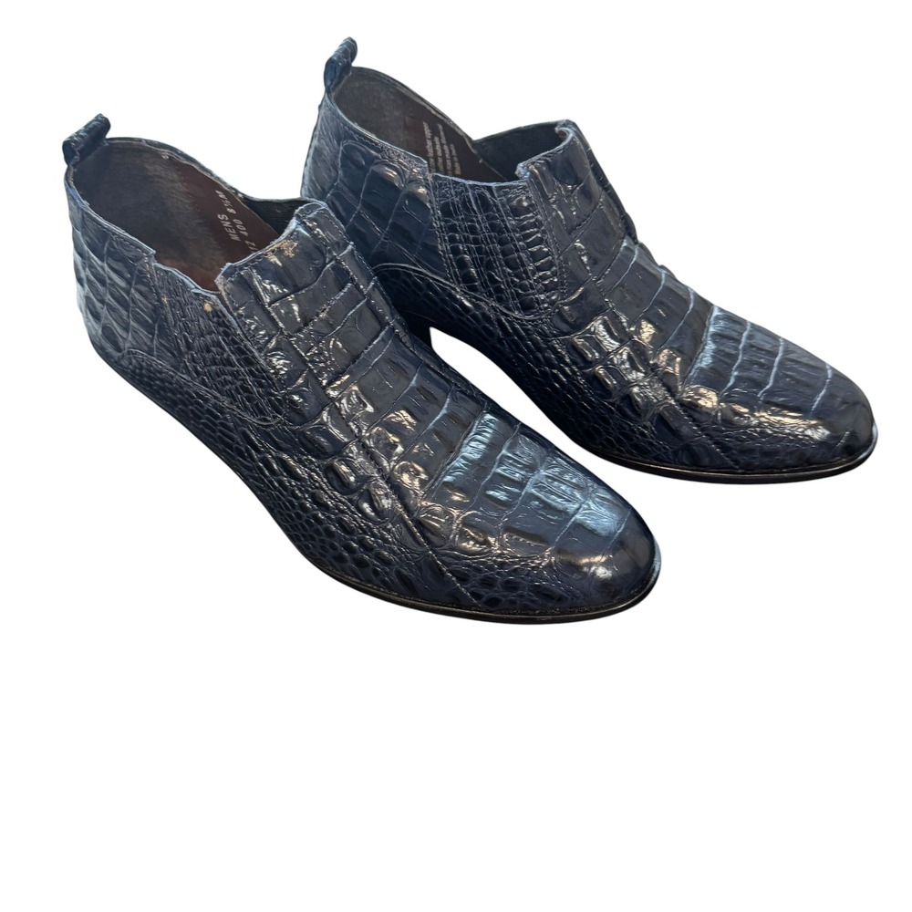 Stacy Adams Mens Navy Blue Croc Embossed Leather Ankle Boots 21112-400 8.5M